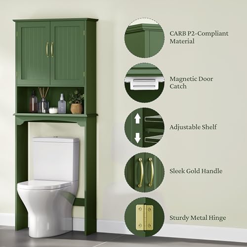 Yaheetech Over the Toilet Storage Cabinet, Bathroom Organizer, Green, 25″W - Image 6