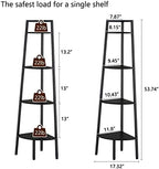 Hoctieon Corner Shelf, 4-Tier Corner Bookshelf, Rustic Ladder Shelf, Industrial Display Stand for Living Room, Kitchen, Home Office, Balcony, Small Space, Metal Frame, Black - Image 2