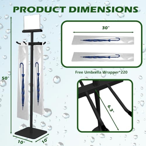 Umbrella Bag Stand, Wet Umbrella Stand with 220 Umbrellas Bags, Black - Image 7