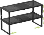 Heavy-Duty Adjustable Metal Shelf Organizer - Expandable & Stackable Pantry Storage Rack for Kitchen, Bathroom, RV, Cabinets(2 Packs/Black, Medium) by Unknown