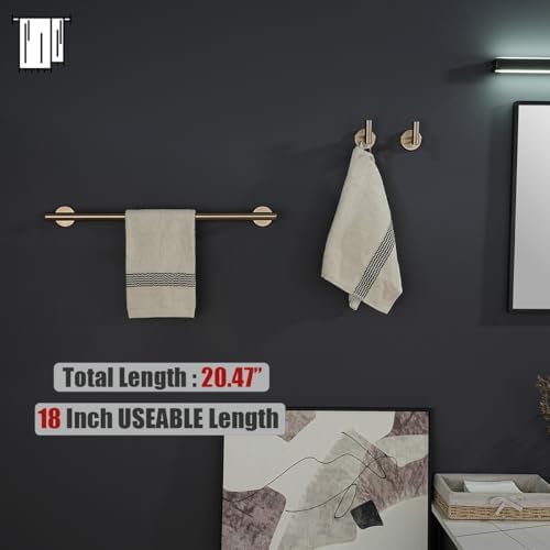 JQK Champagne Bronze Towel Bar, 20.5 Inch 304 Stainless Steel Thicken 0.8mm Towel Rack Bathroom, Towel Holder Wall Mount, Useable Length 18 Inch, TB110L18-CB - Image 3