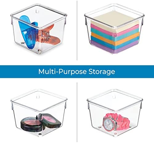 iDesign Linus Plastic Kitchen Drawer Organizer for Silverware, Spatulas, Cutlery, Gadgets, Office Supplies, Cosmetics, 4" x 4" x 3", Set of 2, Clear - Image 5
