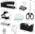 Black Desk Organizer Set, Office Supplies with Stapler and Tape Dispenser - Image 2