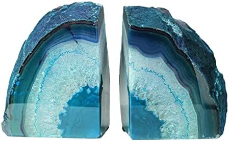 AMOYSTONE Teal Agate Bookends Study Book Stoppers for Large Hardcover Books by AMOYSTONE%C2%AE