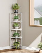 CHOEZON 5-Tier Corner Shelf, Corner Bookcase, 55.2" Tall Vertical Display Rack, Plant Stand, Open Storage Shelf, for Living Room, Bedroom, Study, Kitchen, White TCJ12WB - Image 5