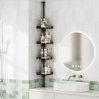 akinbas 360° Rotating Shower Caddy Tension Pole with 4-Tier Rustproof Lazy Susan 35-128 Inch No Drilling Coner Shelves Adjustable Shower Rack for Bathroom Bathtub Washbasin Plant Storage (Black) - Image 3