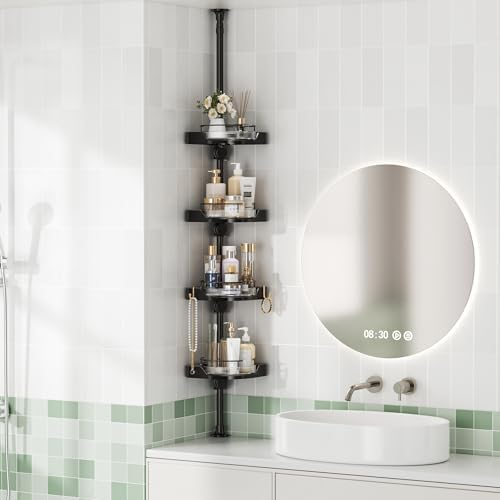 akinbas 360° Rotating Shower Caddy Tension Pole with 4-Tier Rustproof Lazy Susan 35-128 Inch No Drilling Coner Shelves Adjustable Shower Rack for Bathroom Bathtub Washbasin Plant Storage (Black) - Image 3