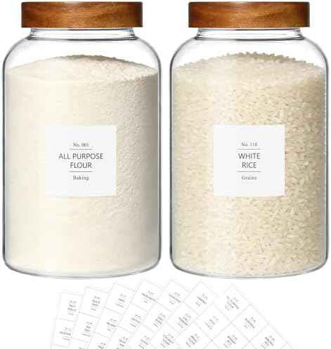 KEYWING 1 Gallon Glass Jars w/Acacia Lids for Flour & Rice Containers 2Pcs by KEYWINGDirect