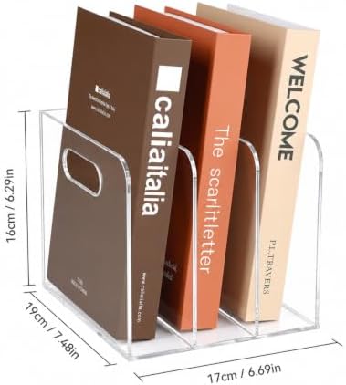 Clear Acrylic Magazine File Holder, 3 Vertical Compartments Acrylic File Organizer, Desk Document Book Holder Rack, Folder Rack Binder for Office/Documents/Classroom, Holds Magazines, Notebooks, Book - Image 2