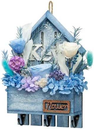 Key Holder Wall Mount with Preserved Blue Roses, Unique Wall Hooks for Home Decor, Forever Flowers Key Hook for Housewarming Gifts, Birthday Gifts for Women, Mom, Best Friend, Room Decor (Blue) by Unknown