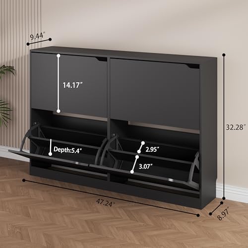 Black Hidden Shoe Storage Cabinet for Entryway with 4 Flip Drawers - Image 2