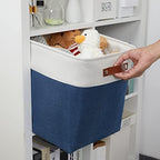 DULLEMELO Storage Baskets for Shelves Closet Storage,Large Home Organization Bins for Gifts Empty,Foldable Fabric Storage Cubes Baskets for Nursery Toy Towels Clothes Storage(White&Blue) - Image 6