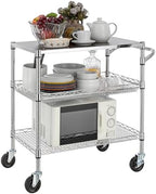 Finnhomy 3 Tier Heavy Duty Commercial Grade Utility Cart with Wood Top, Wire Rolling Cart with Wheels and Handle Bar, Kitchen Carts on Wheels, Metal Cart with 600 LBS Capacity, Chrome - Image 7