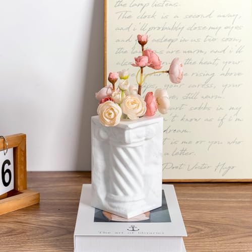 BCS Aesthetic Roman Column Book Ends, 4-in-1 Heavy Duty Marble Bookend for Shelves, Decorative Pen Holder, Classic Greek Statue for Office Home Desk Decor(1PC, White) - Image 4