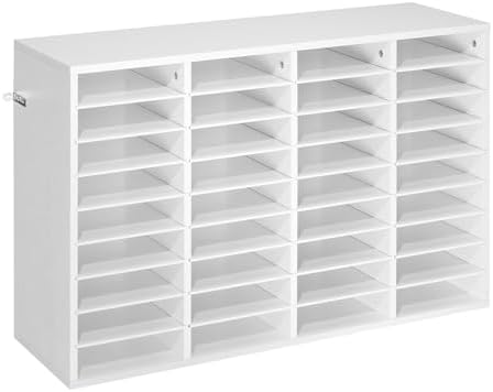 VEVOR Literature Organizer, 36 Compartments Office Mailbox with Detachable Shelves, Wooden Mailbox Sorter with Particle Board, Countertop Office Home Storage Organizer for File, Document, Paper, White by VEVOR
