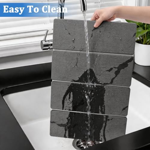 Stone Dish Drying Mat for Kitchen Counter - White Marble 24"×16" & 8"x4" - Image 6