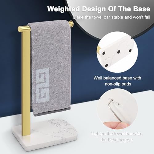 NearMoon Hand Towel Holder with Balanced Marble Base, 304 Stainless Steel Stand Towel Ring L Shape Hand Towel Rack Free-Standing Towel Bar for Bathroom Kitchen Countertop (Single Rod, Brushed Gold) - Image 4