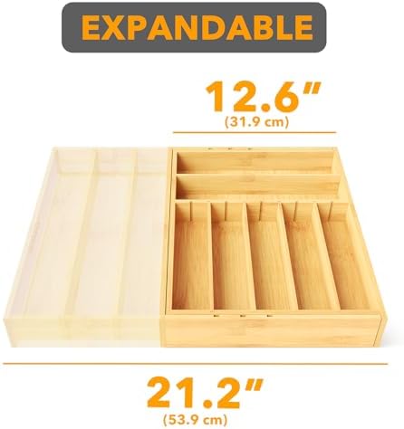 SpaceAid 2.5" High Bamboo Silverware Drawer Organizer with Labels, Kitchen Utensil Expandable Tray Holder for Flatware, Cutlery, Spoon and Knives Drawer Storage Organization (Natural) - Image 7