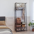 25" Coat Rack Hall Tree with Hooks, 4-Tier Shelf Entryway Storage Hall Tree Freestanding Metal Frame Multifunctional Hallway Organizer, Accent Furniture for Bathroom, Shoe Bench Entryway - Image 5