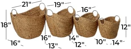 Deco 79 Seagrass Handmade Decorative and Functional Storage Basket Woven Curved Basket Organizer with Silver Metal Handles, Set of 4 Basket for Storage 14", 16", 19", 21"W, Brown - Image 5