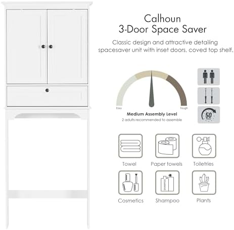 Spirich Bathroom Over the Toilet Storage Cabinet with Tilt-Out Cube, White - Image 6