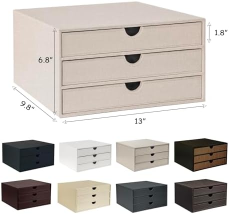 UnionBasic Document Organizer, 3-Drawer File Cabinet Document Storage Box, Office Desktop Filing Organizer, Black with Wood Grain Drawers - Image 3