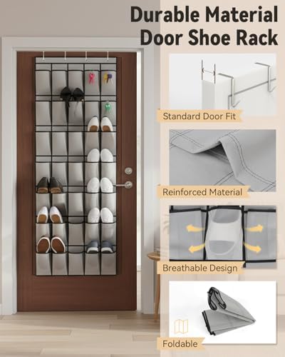 dodowin Over Door Shoe Organizers, 2 Pack, 35 Pockets Each, Black/Grey - Image 3