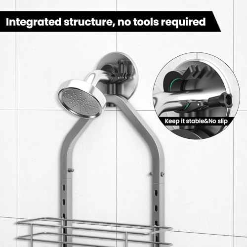Shower Caddy Hanging (Silver), Adjustable Anti-Swing-Over The Shower Head Caddy, 3 Tier Height Bathroom Storage Organizer Bathroom Shelves Basket Rack Shower Caddies (3Tier) - Image 2