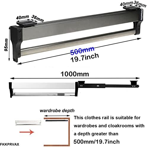 Closet Clothes Hanger Rail,Pull-Out Closet Rod 30-60cm,Wardrobe Clothing Rail,Closet Organizer Rack for Pants and Coat (500MM/19.7INCH) - Image 2