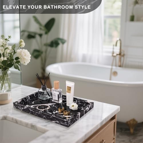 Marble Bathroom Tray for Countertop & Home Decor, Natural Decorative Marble Tray for Jewelry & Perfume Organizer, Luxury Stone Vanity Trays for Dresser, Kitchen Counter, 12" x 8", Black - Image 4