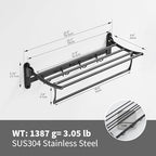 BESy Towel Racks with Foldable Towel Bar Hooks, Wall Mounted Matte Black - Image 6