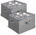 2 Pack Under Bed Shoe Storage Organizer, 16-Compartment Foldable Shoe Storage Boxes with Adjustable Dividers & Clear PVC Lid, Sneakers, Heels, Boots & Sandals Organizer for Closet, Grey by Milentii