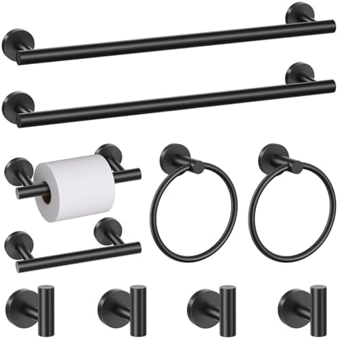 10 Pieces Matte Black Bathroom Hardware Accessories Towel Bar Set Black Towle Racks for Bathroom Wall Mounted Stainless Steel Toilet Paper Holder Towel Holder Kit by SOAEZ
