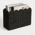 Black Paper Rope Magazine Holder, Scalloped Magazine Basket by Rattanzenith
