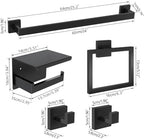 5-Pieces Matte Black Bathroom Hardware Accessories Set, 24 Inch Stainless Steel Towel Racks for Bathroom, Towel Bar Set Towel Ring Coat Hook and Toilet Paper Holder with Shelf Wall Mounted - Image 6