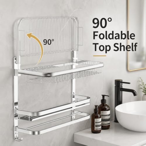 CAXIMSY Towel Rack for Bathroom with 3 Tier Shelf Double Bar Hook (Silvery) - Image 6