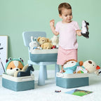 TheWarmHome Fabric Storage Bins Baskets for Organizing,Sturdy Storage Basket W/Handles, Decorative Foldable Storage Baskets for Shelves Closet Nursery Toy (White&Teal, Medium - 3 Pack) - Image 4