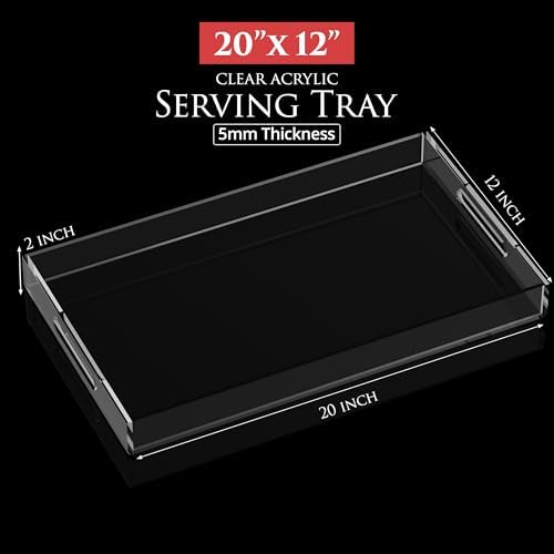Acrylic Tray 20x12 with Cut Handles - Spill Proof Decorative Tray is an Ideal Countertop Organizer for Living Rooms, Ottoman Coffee Tables, Offices, Kitchens & Serving Guests - Image 2