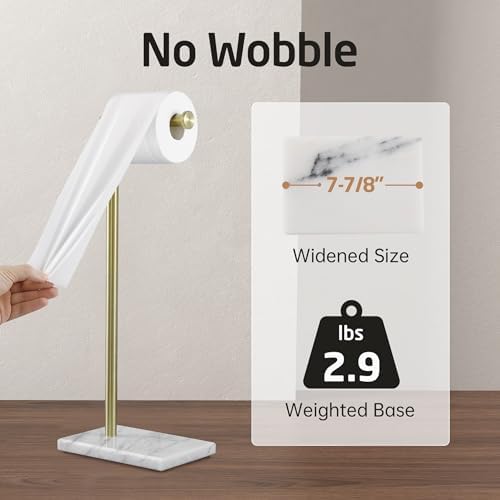 KES Freestanding Toilet Paper Holder, Brushed Gold, Marble Base, SUS304 - Image 5