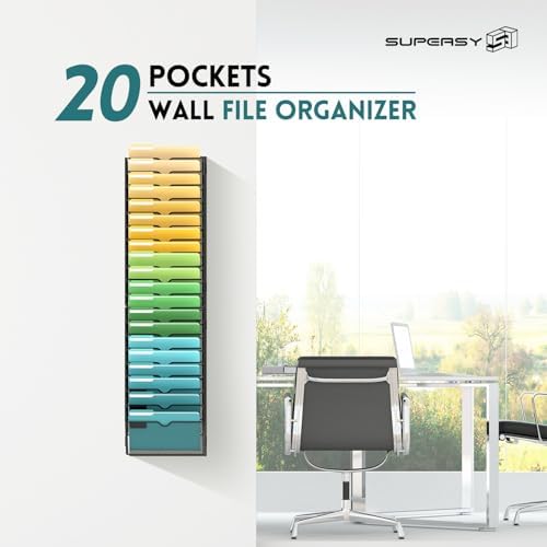 SUPEASY 20 Tier Wall File Organizer, Hanging Wall Mounted Mail Organizer with Label Slots, Metal Mesh File Holder Magazine Rack for Office, Home, School or Classroom, Black - Image 7