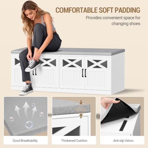 Hzuaneri 47.2" Shoe Storage Bench with 4 Barn Doors & Padded Seat Cushion - Image 5