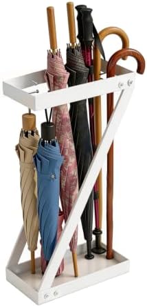 Umbrella Holder for Entryway, White Indoor Umbrella Stand with Hooks,Metal Umbrella Storage Rack Ideal for Home Office Hotel Lobby by Unknown