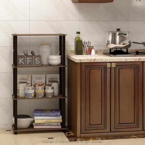 Furinno TURN-S-TUBE Storage Shelves, 4-Tier Book Shelf, Corner Shelf, Toolless Open Shelves, for Organization and Storage, Living Room, Garage, Home Office, Walnut - Image 2