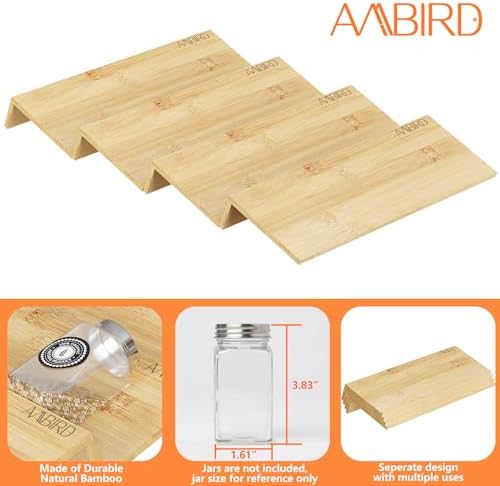 AMBIRD Bamboo Spice Drawer Organizer with Non-slip Mat,4 Tier Jar Spice Rack Tray 9.5'',Seasoning Organizer for Kitchen,Cabinet,Drawers,Countertop - Image 5