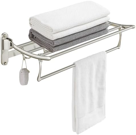 BESy Towel Racks with Foldable Towel Bar Hooks Wall Mounted Brushed Nickel by BESy