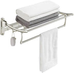 BESy Towel Racks with Foldable Towel Bar Hooks Wall Mounted Brushed Nickel by BESy