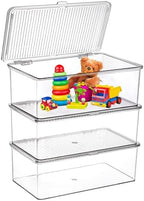 ZENFUN Set of 3 Small Stackable Storage Bins with Hinged Lid, Acrylic Organizer Box, Clear Makeup Organizer Box, Cosmetic Case for Home, Office by ZENFUN