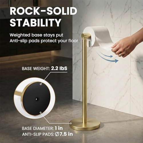 Cesun Free Standing Toilet Paper Holder Stand with Weighted Base, Gold - Image 4