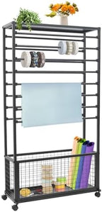 Ribbon Organizer Rack, Double-Sided 16 Tier Ribbon Storage Holder, Floral Wrapping Paper Spool Stand Racks for Craft Room, Scarf Tie Belt Towel Display Shelf Sewing Station Cart, Black, 31.5in Wide by juckeyroot