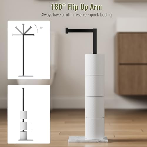 Matte Black Freestanding Toilet Paper Holder with Marble Base Stand - Image 6